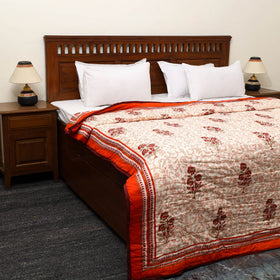  Orange Sanganeri Reversible Double Soft Cotton Quilt/Blanket