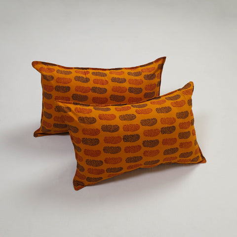 Orange - set of 2 bagh cotton pillow covers 07 - handcrafted
