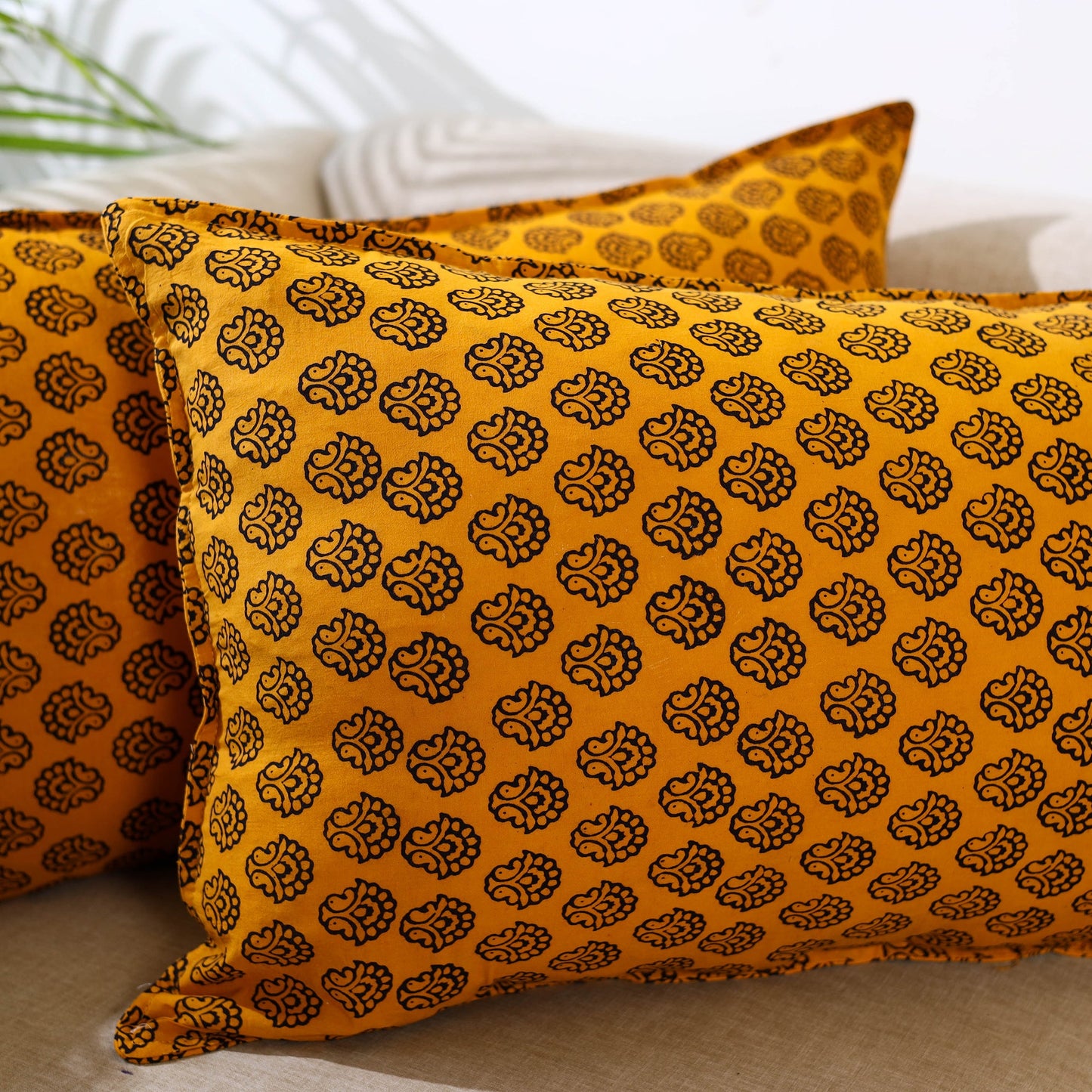 Buy Set of 2 Orange Bagh Block Print Cotton Pillow Covers
