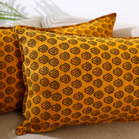 Buy Set of 2 Orange Bagh Block Print Cotton Pillow Covers