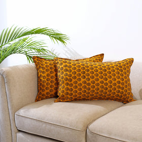 Buy Set of 2 Orange Bagh Block Print Cotton Pillow Covers