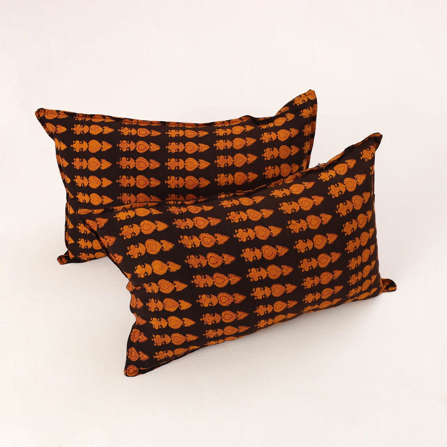 Orange - set of 2 bagh cotton pillow covers 16 - handcrafted