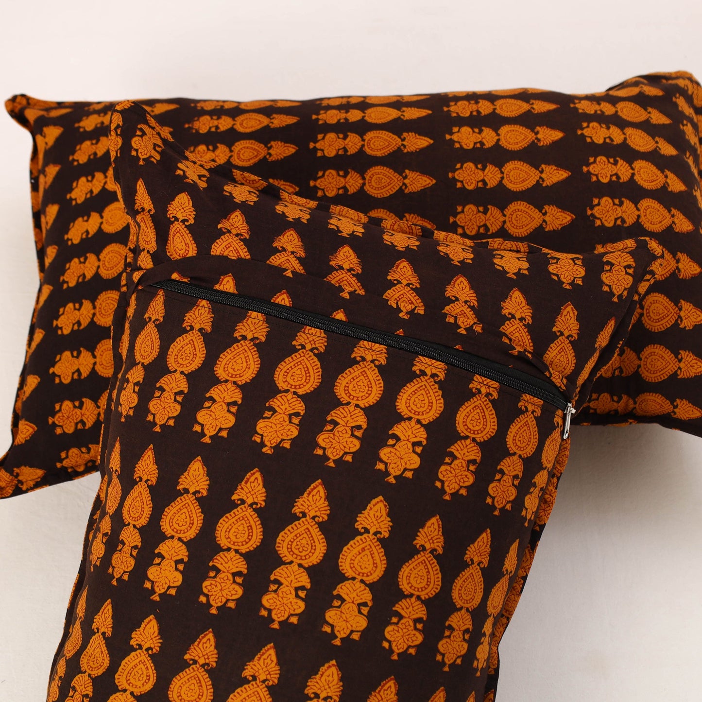 Orange - set of 2 bagh cotton pillow covers 16 - handcrafted