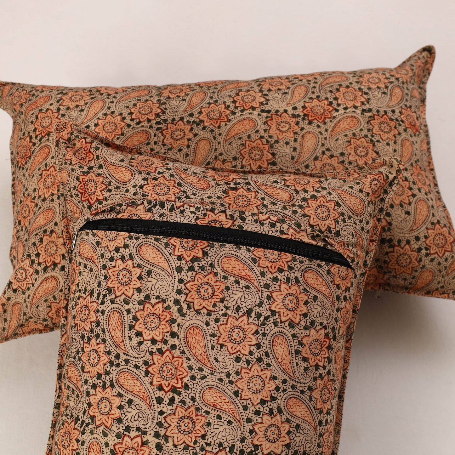 Orange - set of 2 kalamkari cotton pillow covers 38