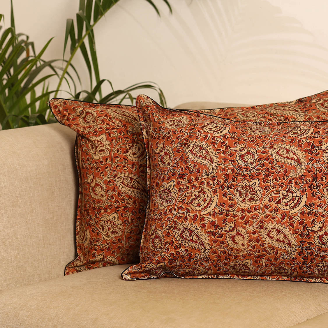 Orange - set of 2 kalamkari hand pillow covers 49