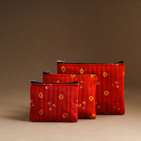 Orange - set of 3 - handmade cotton utility pouches 08