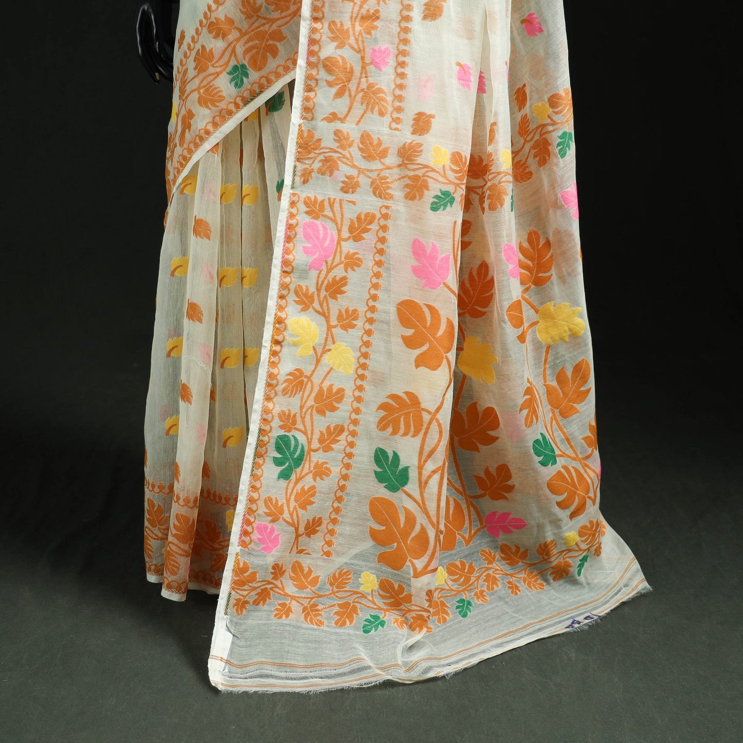 Silk cotton dhakai jamdani saree 16 - handcrafted