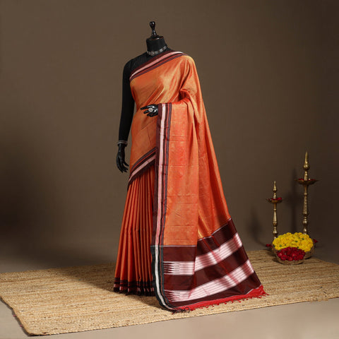 Orange - silk cotton khun saree with ilkal pallu chikki