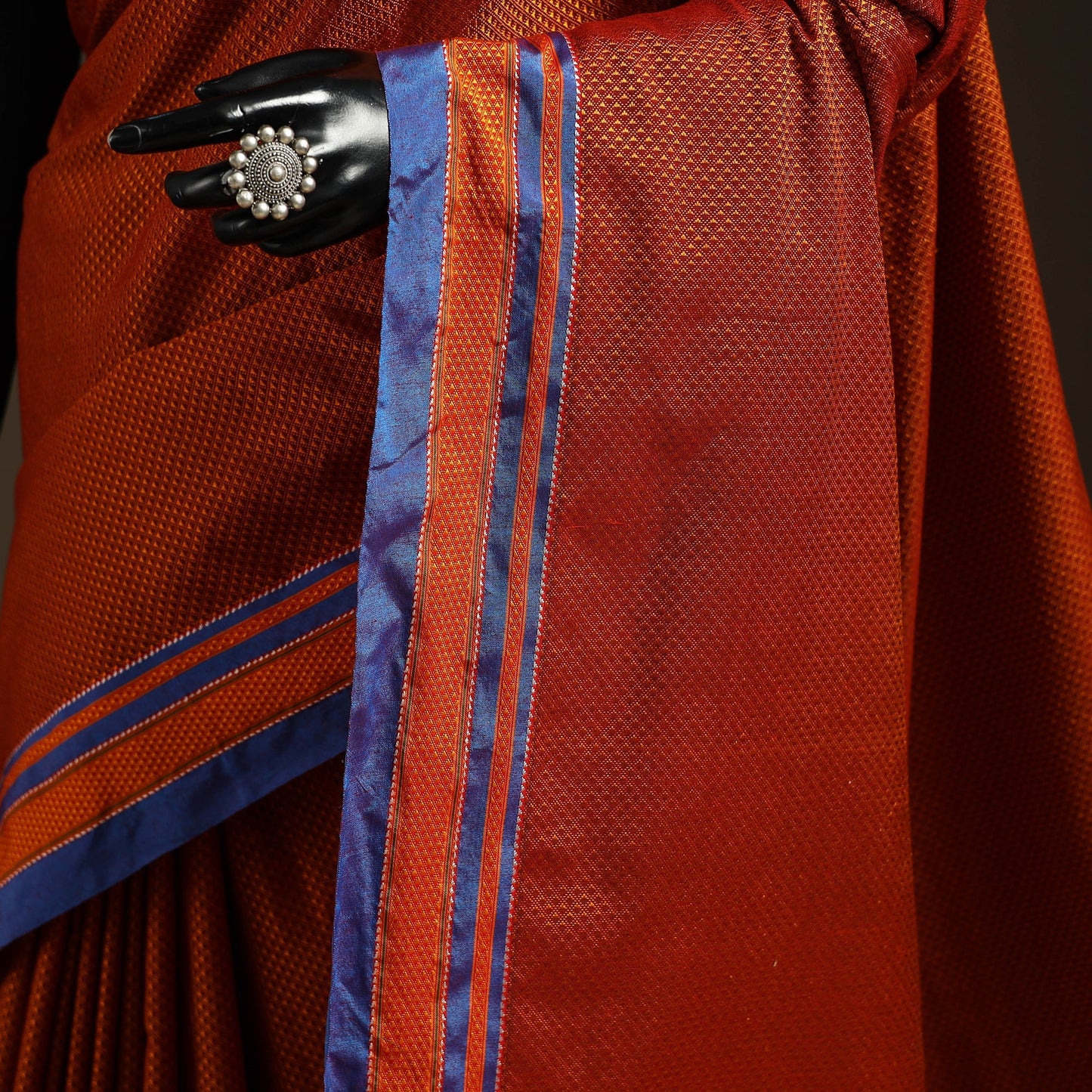 Silk cotton khun saree with ilkal pallu chikki paras border