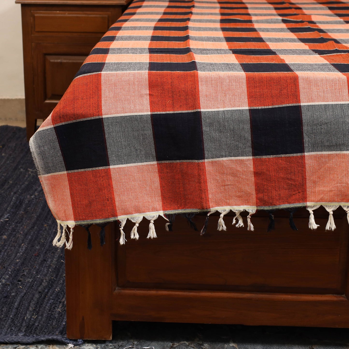 Orange - single handloom cotton bed sheet (90 x 60 in) 82