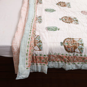 Orange - single - reversible sanganeri cotton quilt 36