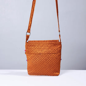 Orange Soof Stitch Embroidery Mashru Silk Sling Flap Bag