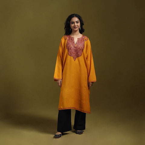 Sozni hand embroidered kashmiri merino wool pheran 12