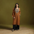 Orange - sozni hand embroidery kashmiri merino wool pheran