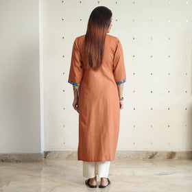 Orange - srikalahasti kalamkari patchwork plain linen