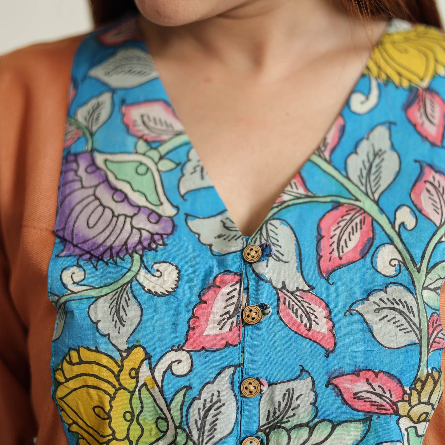 Orange - srikalahasti kalamkari patchwork plain linen