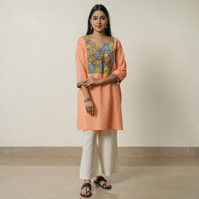 Buy Srikalahasti Kalamkari Patchwork Running Stitch Plain Cotton Short Kurta 09 Online at iTokri.com