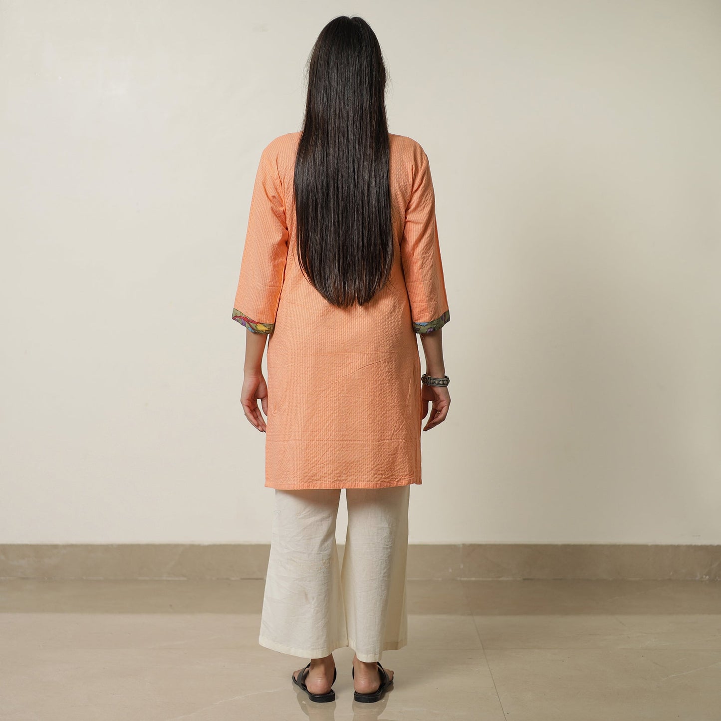 Buy Srikalahasti Kalamkari Patchwork Running Stitch Plain Cotton Short Kurta 09 Online at iTokri.com