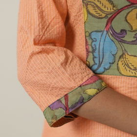 Buy Srikalahasti Kalamkari Patchwork Running Stitch Plain Cotton Short Kurta 09 Online at iTokri.com