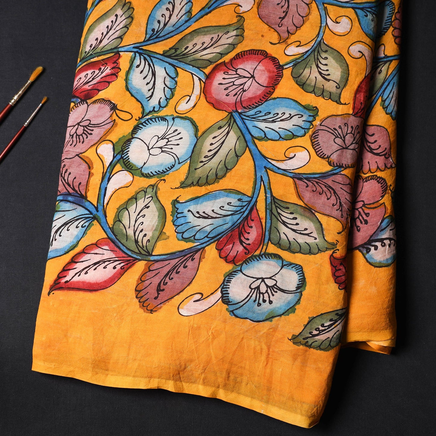  Srikalahasti Pen Work Chanderi Silk Kalamkari Fabric 