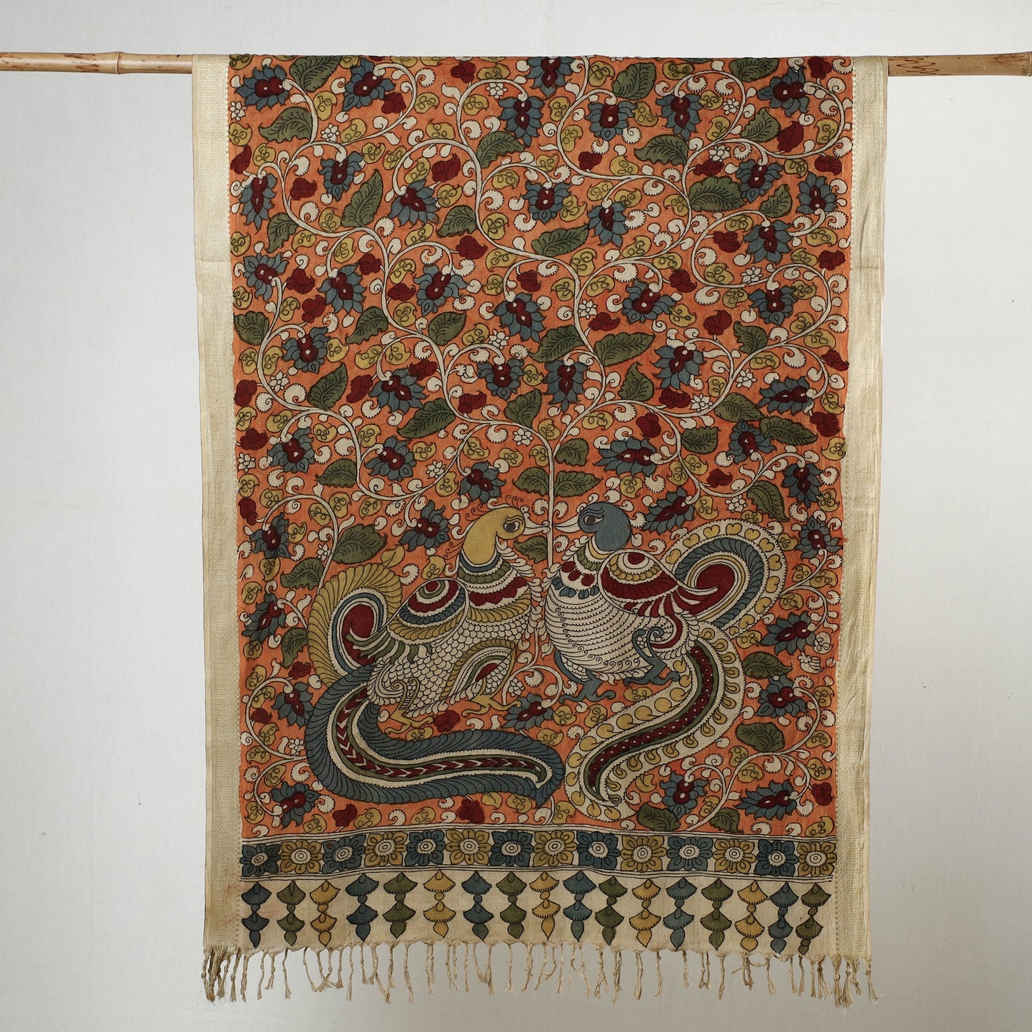  Srikalahasti Pen Work Kalamkari Cotton Handpainted Dupatta 
