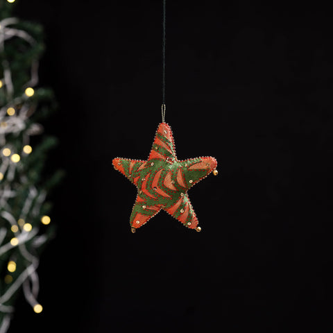 Orange - star - hand embroidered felt christmas decor