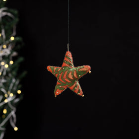 Orange - star - hand embroidered felt christmas decor