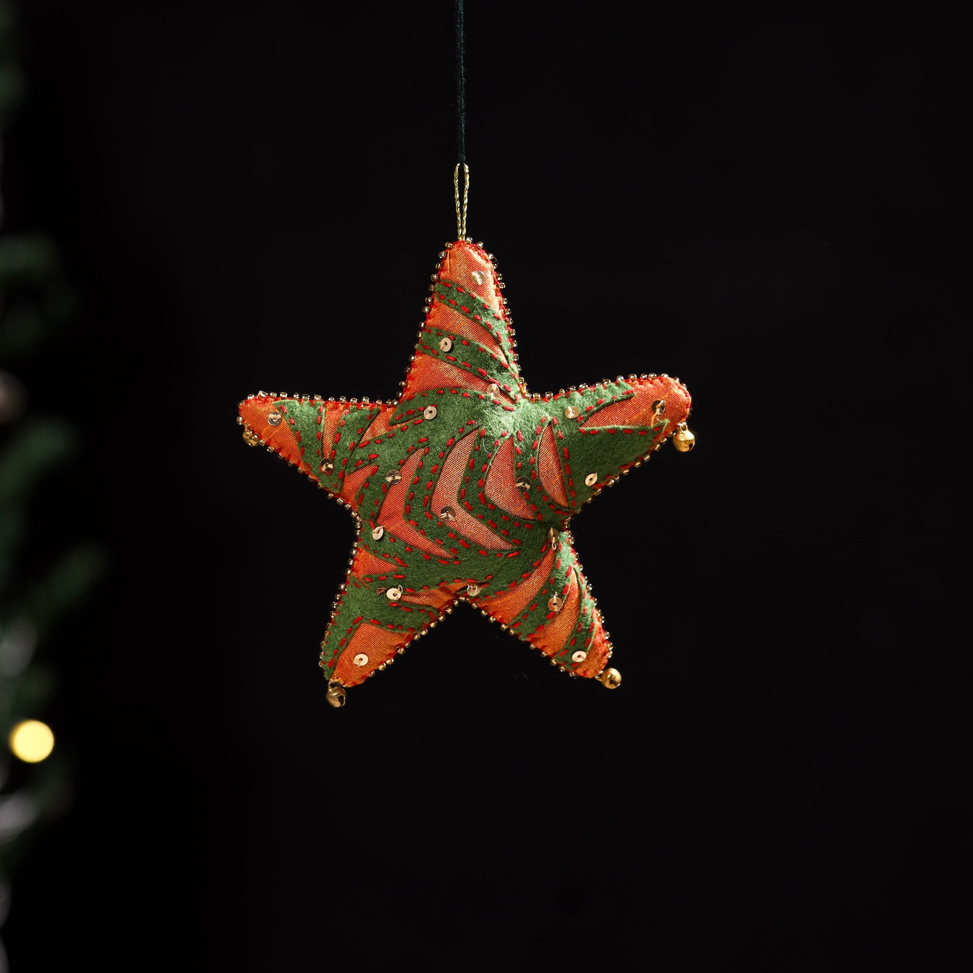 Orange - star - hand embroidered felt christmas decor