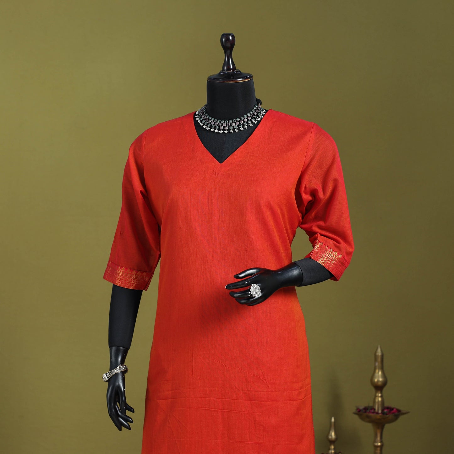 Orange - straight cotton dharwad kurta 06 - handcrafted