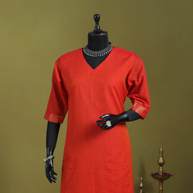 Orange - straight cotton dharwad kurta 06 - handcrafted