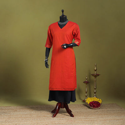 Orange - straight cotton dharwad kurta 06 - handcrafted