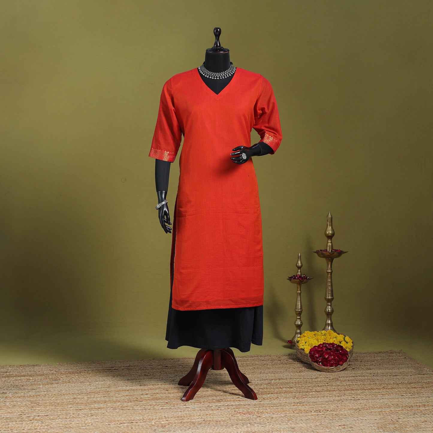 Orange - straight cotton dharwad kurta 06 - handcrafted