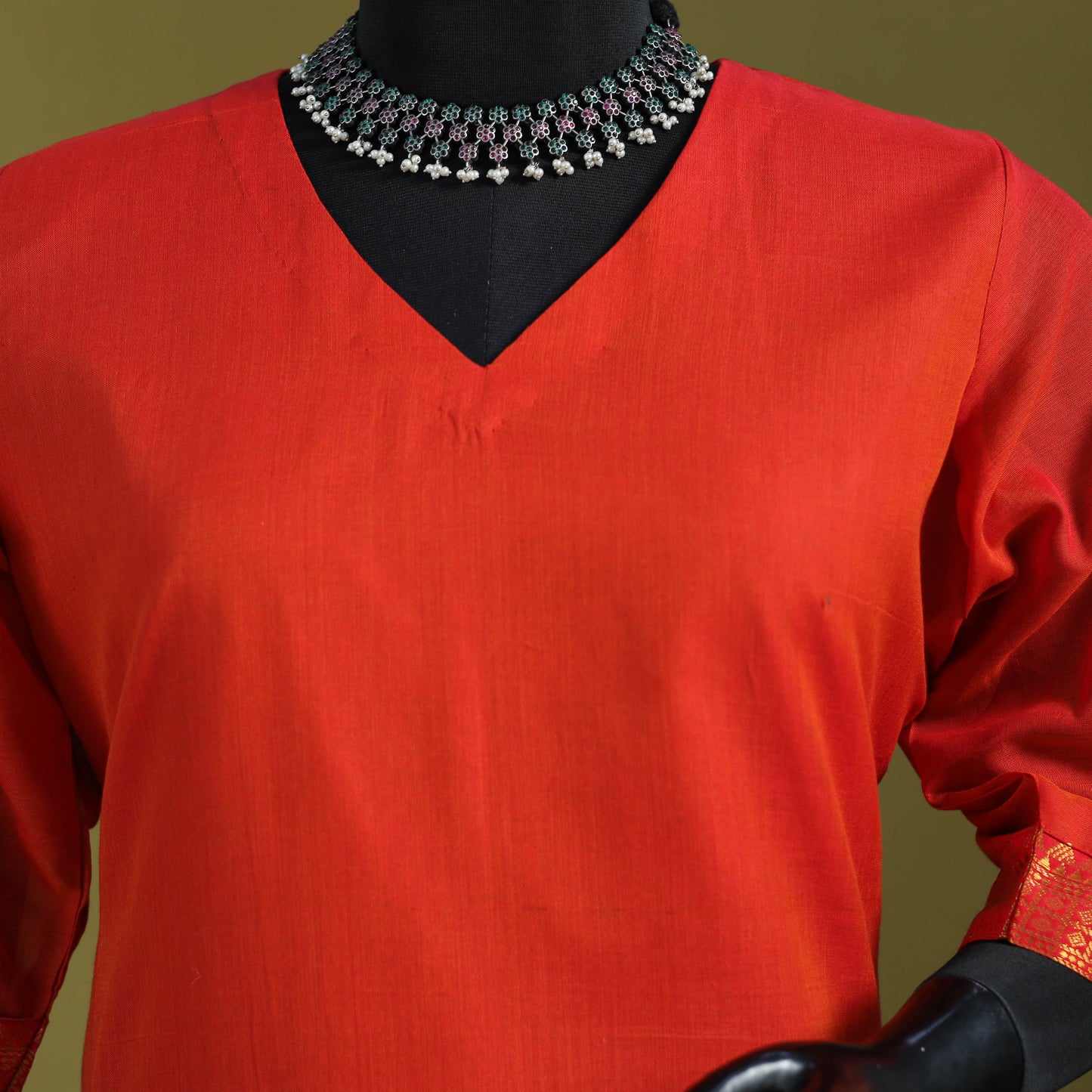 Orange - straight cotton dharwad kurta 06 - handcrafted
