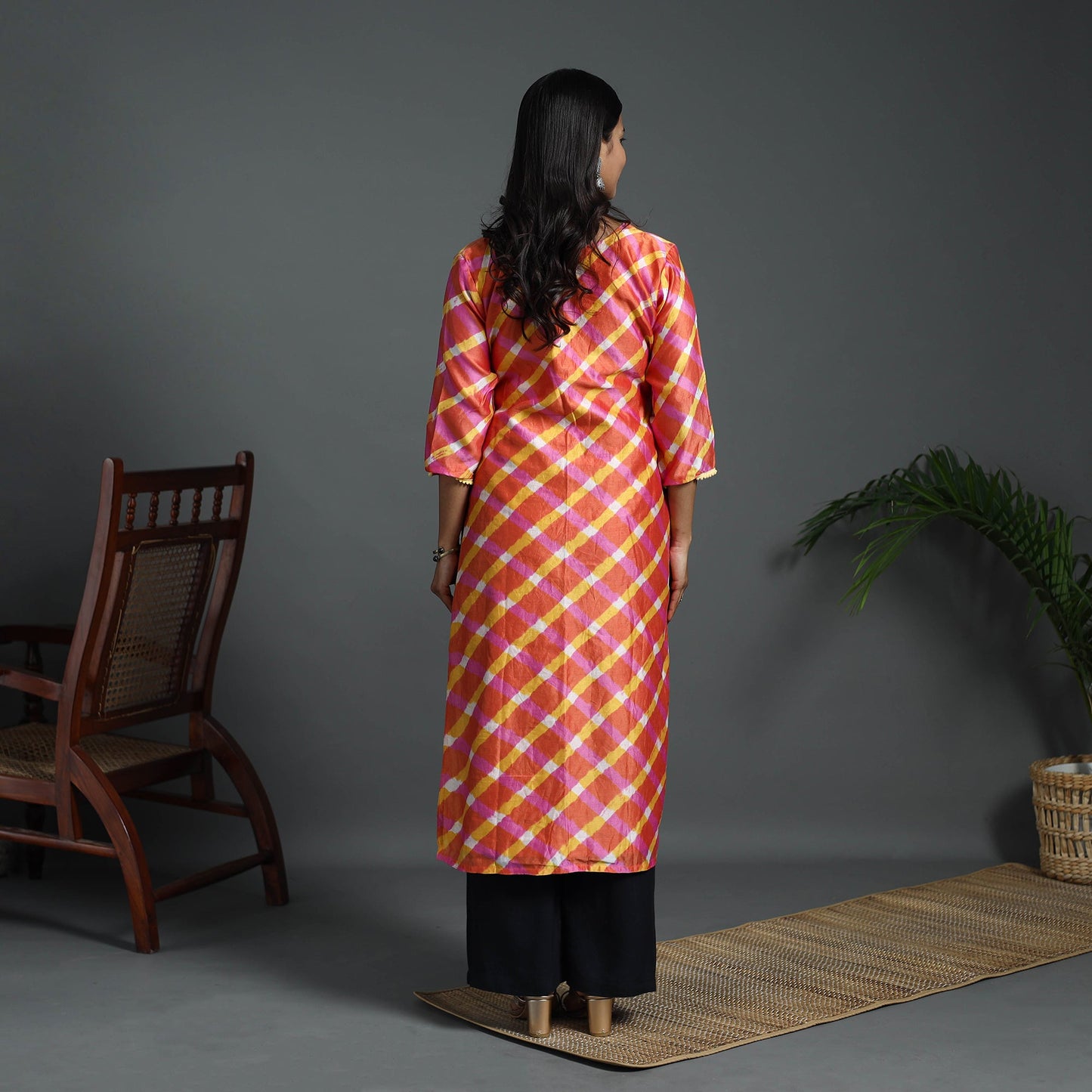 Orange - straight handloom chanderi silk tie-dye leheriya