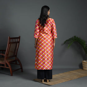 Orange - straight handloom chanderi silk tie-dye leheriya