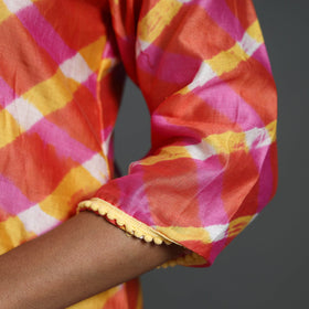 Orange - straight handloom chanderi silk tie-dye leheriya