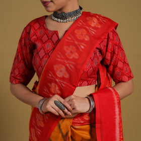 Orange - Telia Rumal Handloom Cotton Pochampally Double Ikat Saree 09