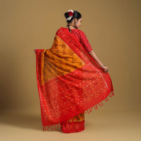 Orange - Telia Rumal Handloom Cotton Pochampally Double Ikat Saree 09