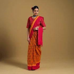 Orange Telia Rumal Handloom Cotton Pochampally Double Ikat Saree