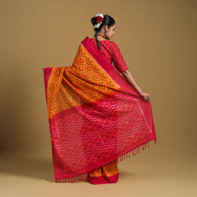 Orange Telia Rumal Handloom Cotton Pochampally Double Ikat Saree