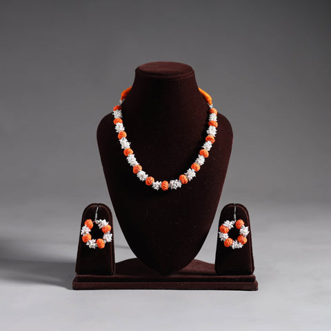 Orange - thread beads handmade necklace set 08 - handcrafted