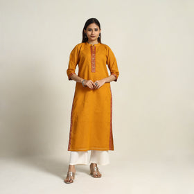 Buy Cotton Straight Orange Kanchipuram Kurta for Women