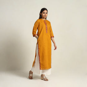 Buy Cotton Straight Orange Kanchipuram Kurta for Women