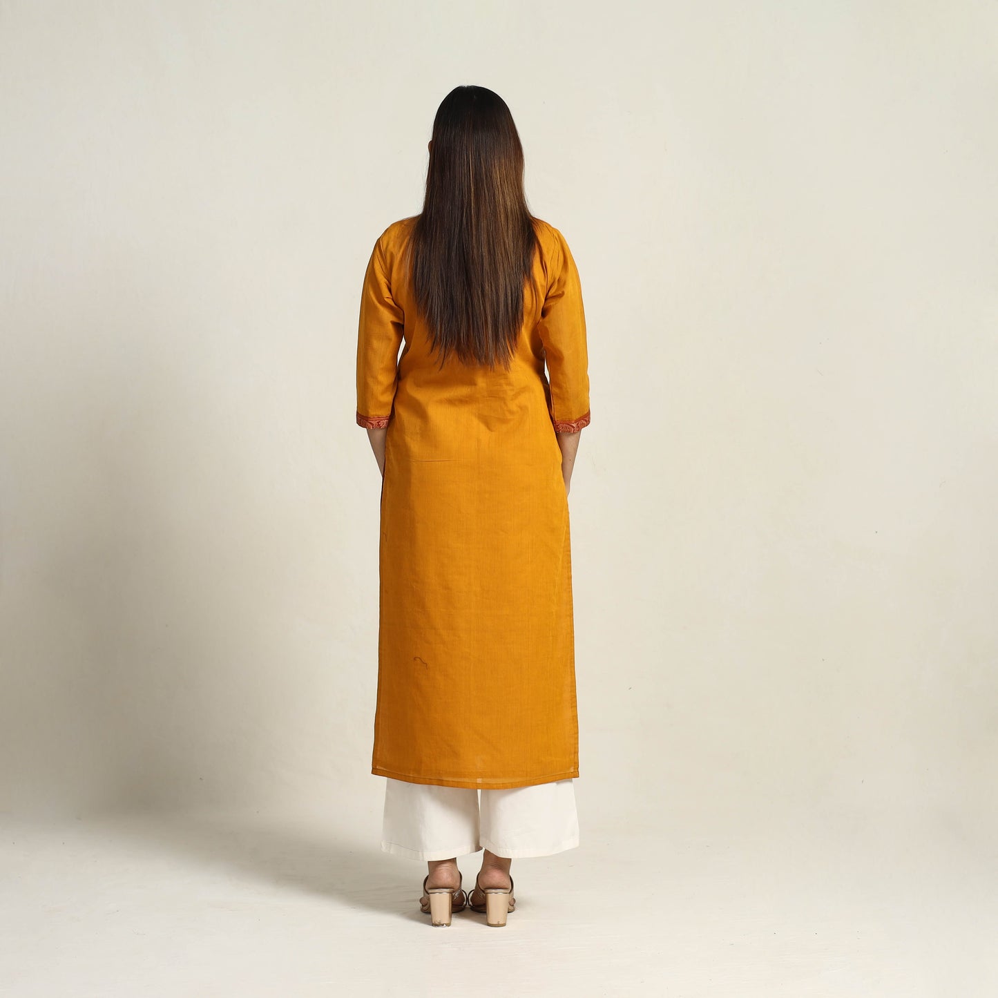 Buy Cotton Straight Orange Kanchipuram Kurta for Women