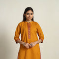 Buy Cotton Straight Orange Kanchipuram Kurta for Women