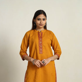 Buy Cotton Straight Orange Kanchipuram Kurta for Women