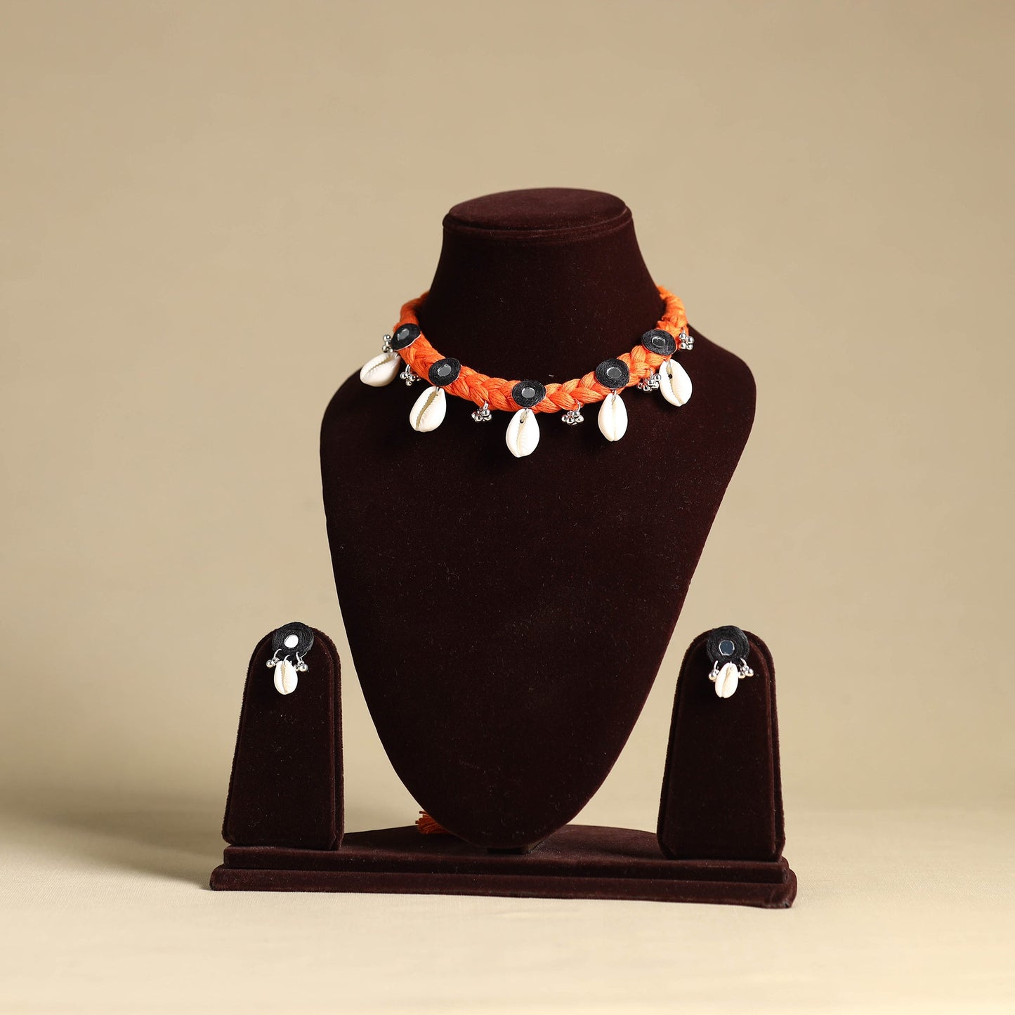 Orange - thread braided shell choker necklace set 04