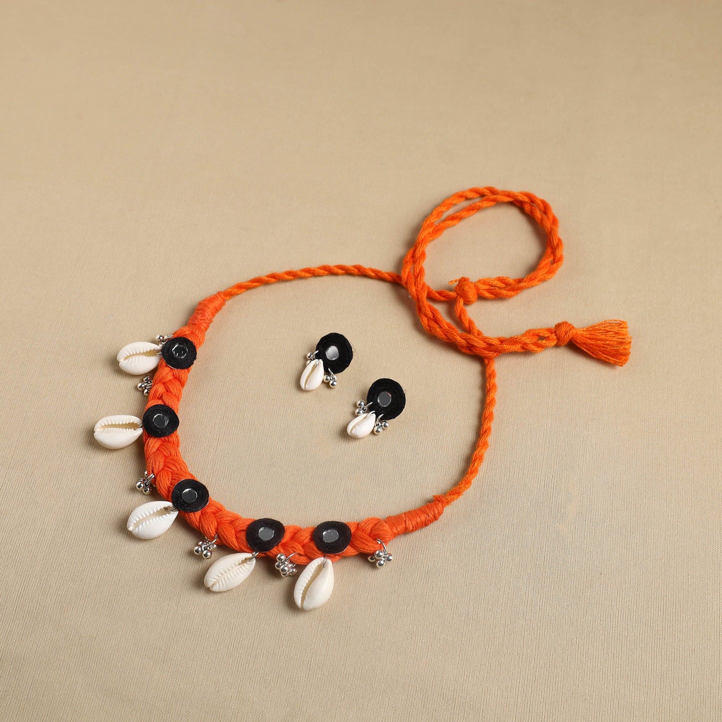 Orange - thread braided shell choker necklace set 04
