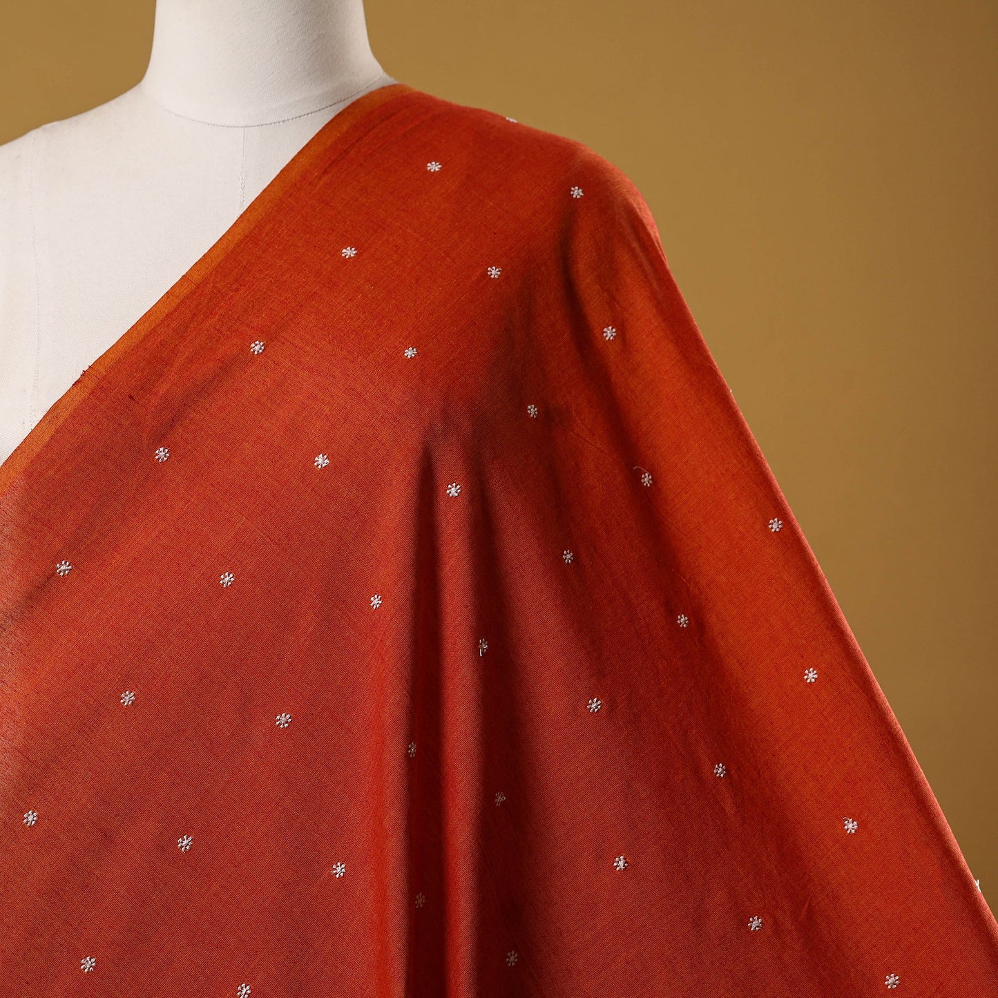 Orange - thread buti cotton plain fabric 06 - handcrafted