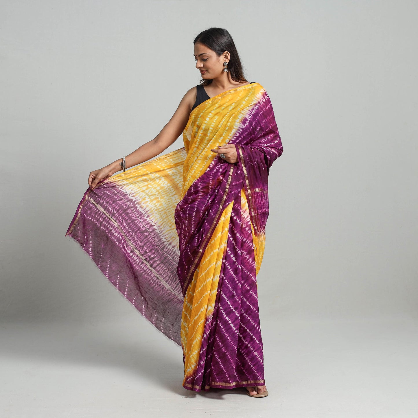 Orange Elegant Tie & Dye Shibori Silk Saree Online in India